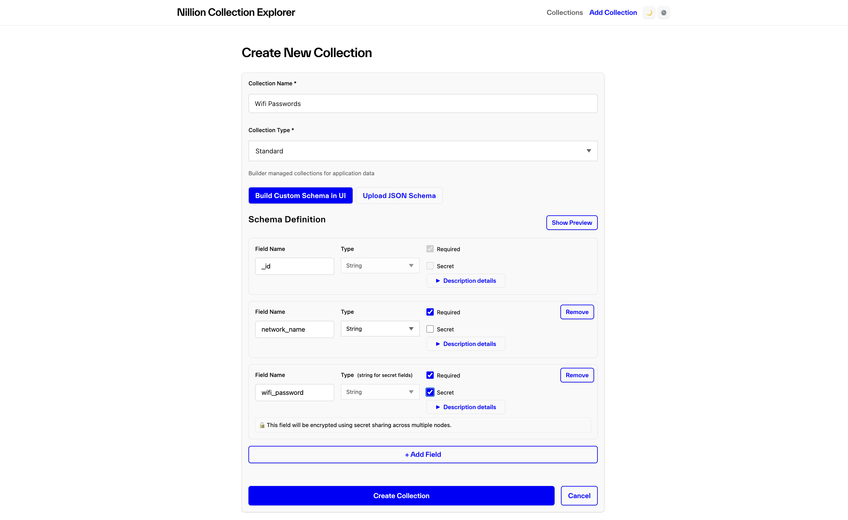 Create Collection with the UI