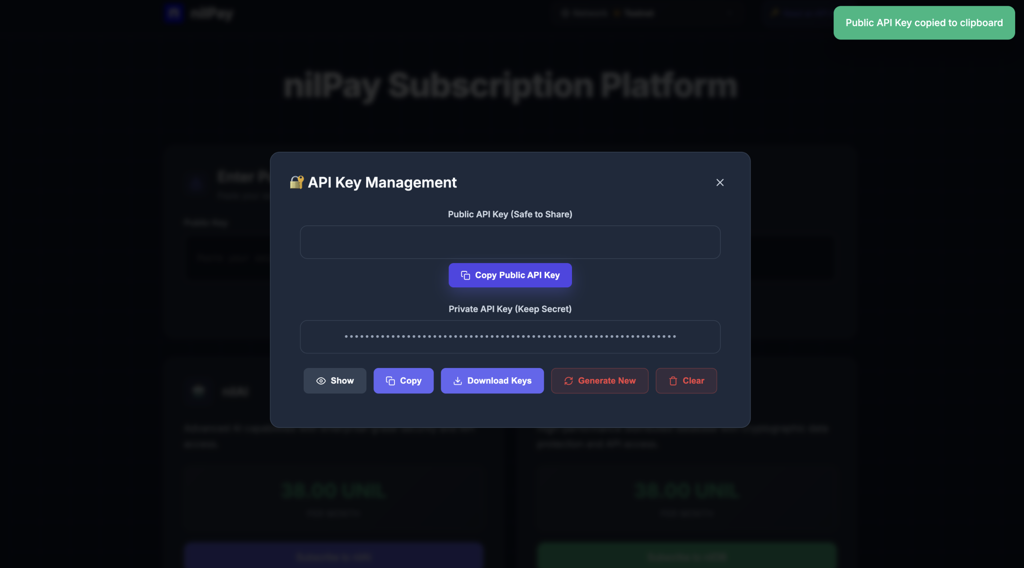 nilPay API Key
